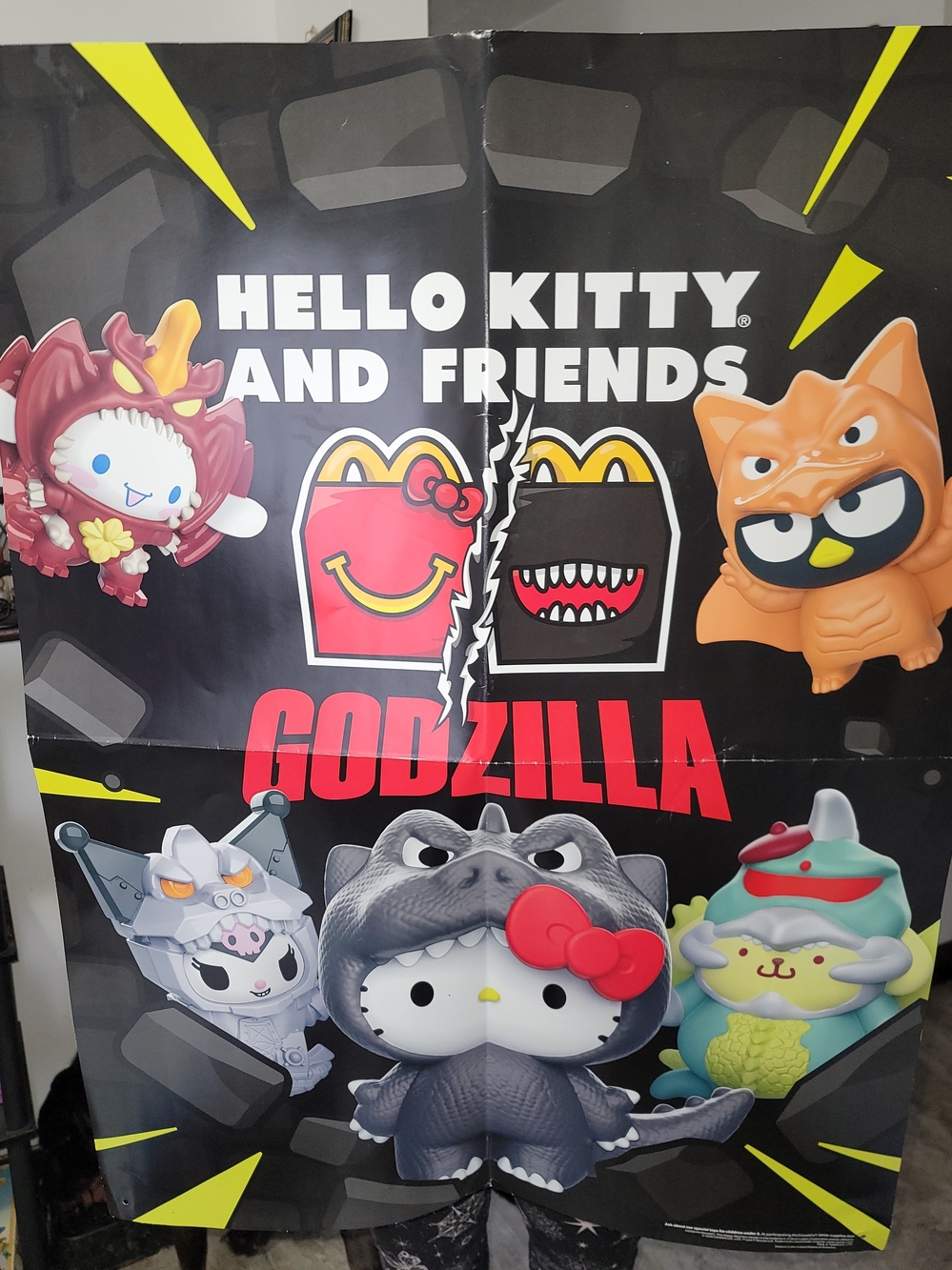 McDonald’s Hello Kitty Godzilla 2026 Promo Sign 28x36 Sanrio Happy Meal Rare